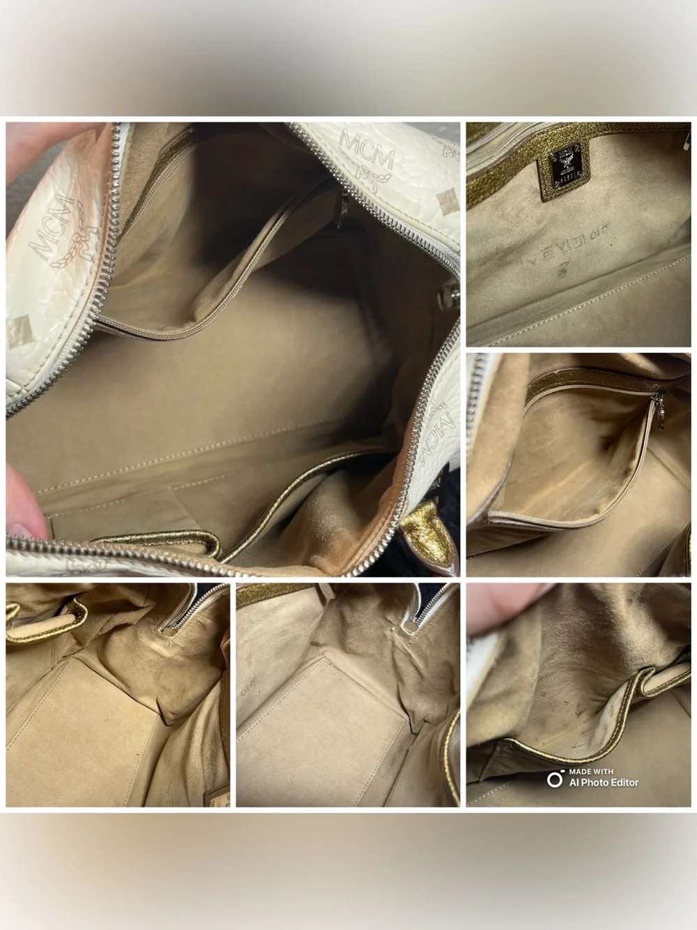 MCM Princess Lion Satchel H0501 White Visetos Bronze Python Trim